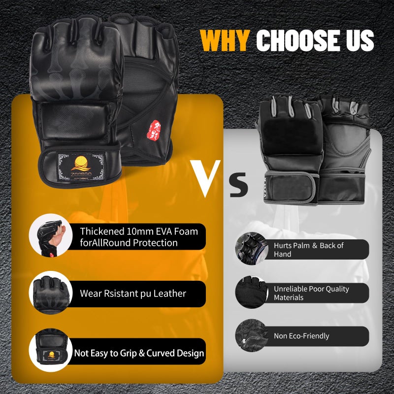 ZooBoo MMA Gloves, Half-Finger Boxing Fight Gloves MMA Mitts with Adjustable Wrist Band UFC Gloves for Sanda Sparring Punching Bag Training (One Size Fits Most) - Image 5